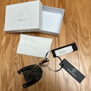 Brand new Versace black leather jacket key chain
